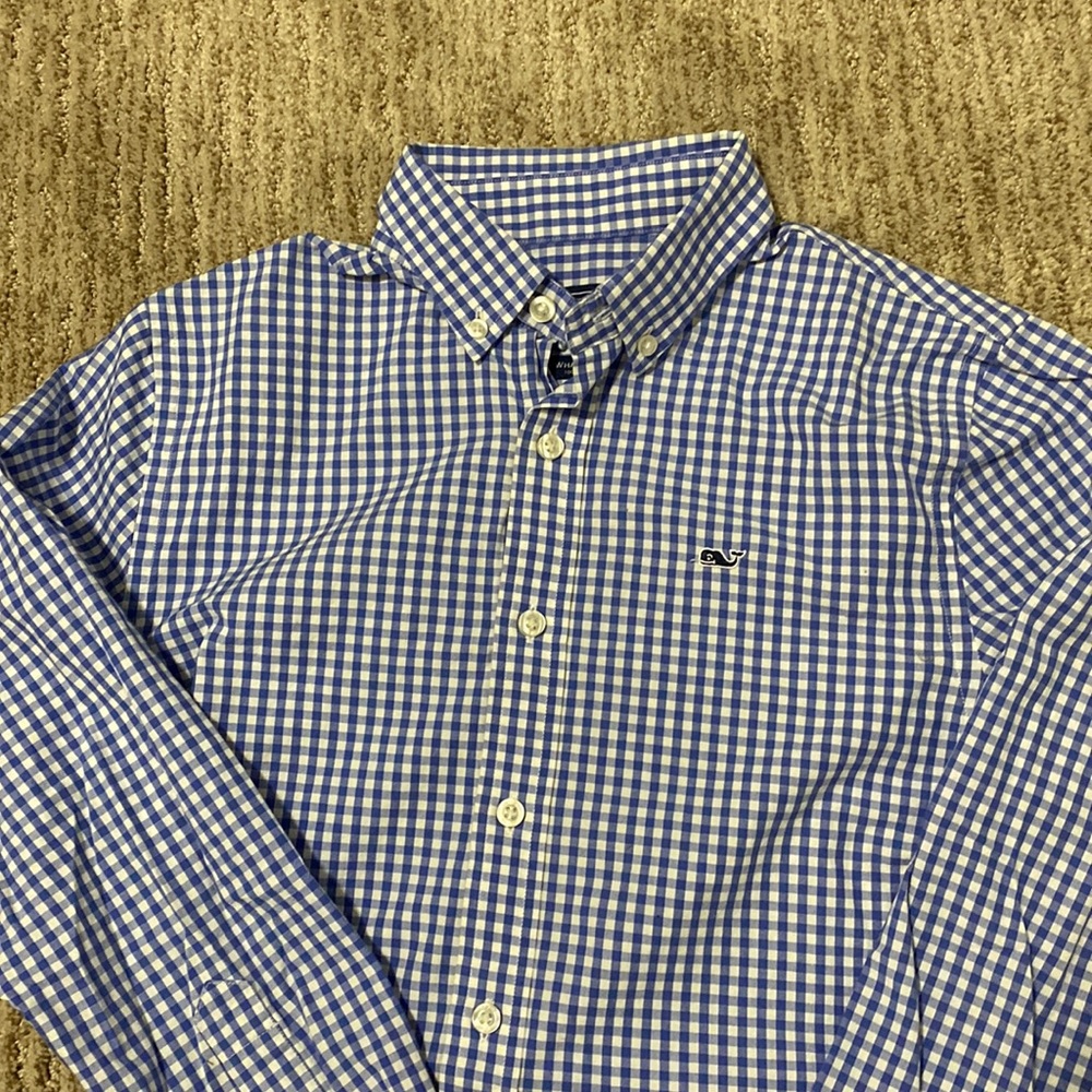 Vineyard Vines Button Down Boys Short Blue checked Size M Medium 12-14